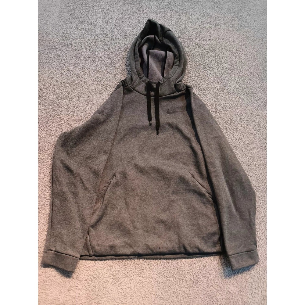 Nike Dri-FIT Performance Hoodie Men's L Gray Pullover w/ Zip Hand Pockets Swoosh